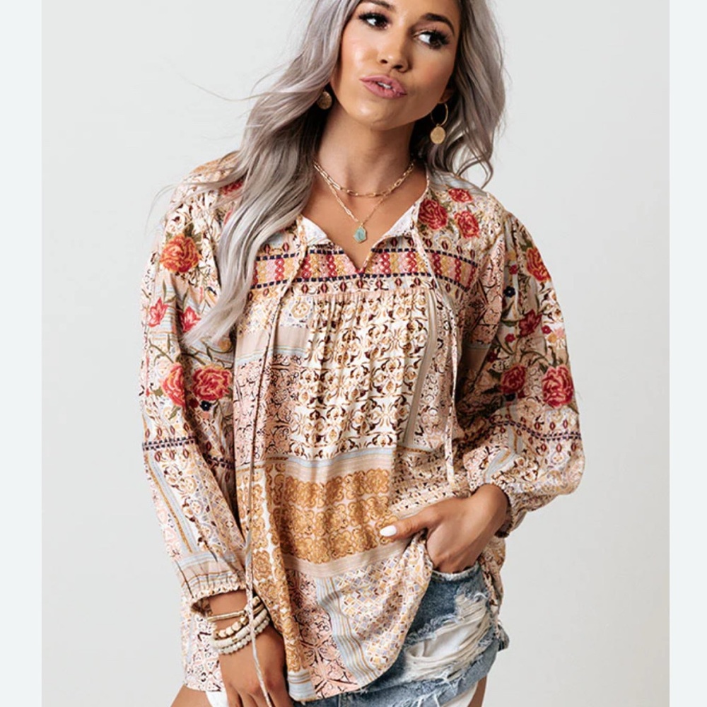 Impressions Multicolor Patchwork Embroidered Flor… - image 1